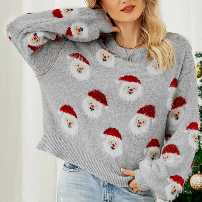 Women's Festive Santa Knit Pullover Christmas Sweater