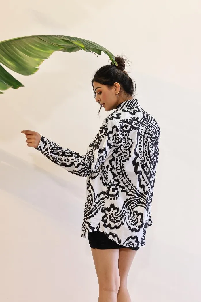Women's Monochrome Ikat Shirt - Black & White Classic