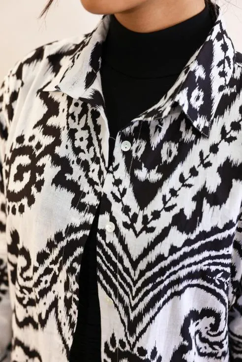 Women's Monochrome Ikat Shirt - Black & White Classic