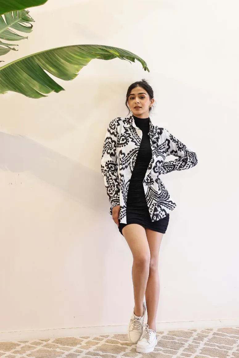 Women's Monochrome Ikat Shirt - Black & White Classic