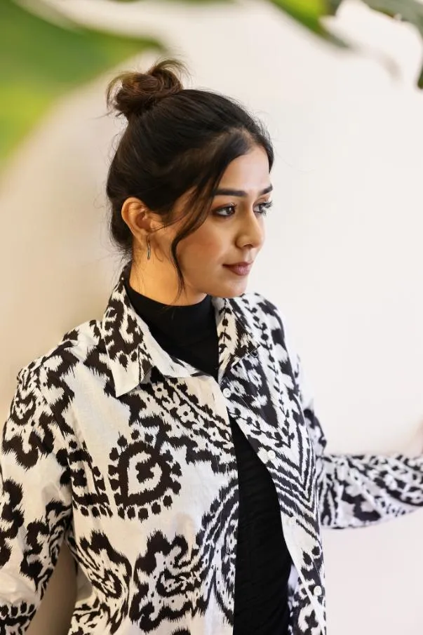 Women's Monochrome Ikat Shirt - Black & White Classic