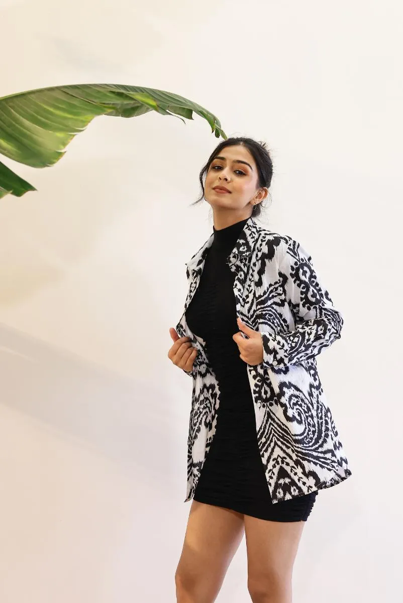 Women's Monochrome Ikat Shirt - Black & White Classic