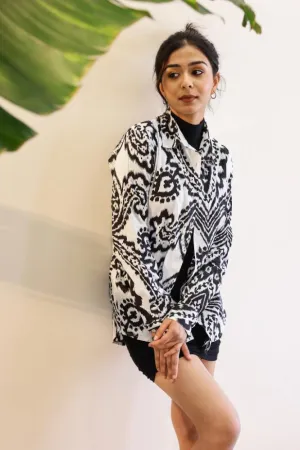 Women's Monochrome Ikat Shirt - Black & White Classic