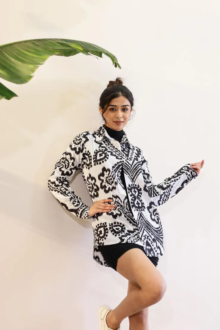 Women's Monochrome Ikat Shirt - Black & White Classic