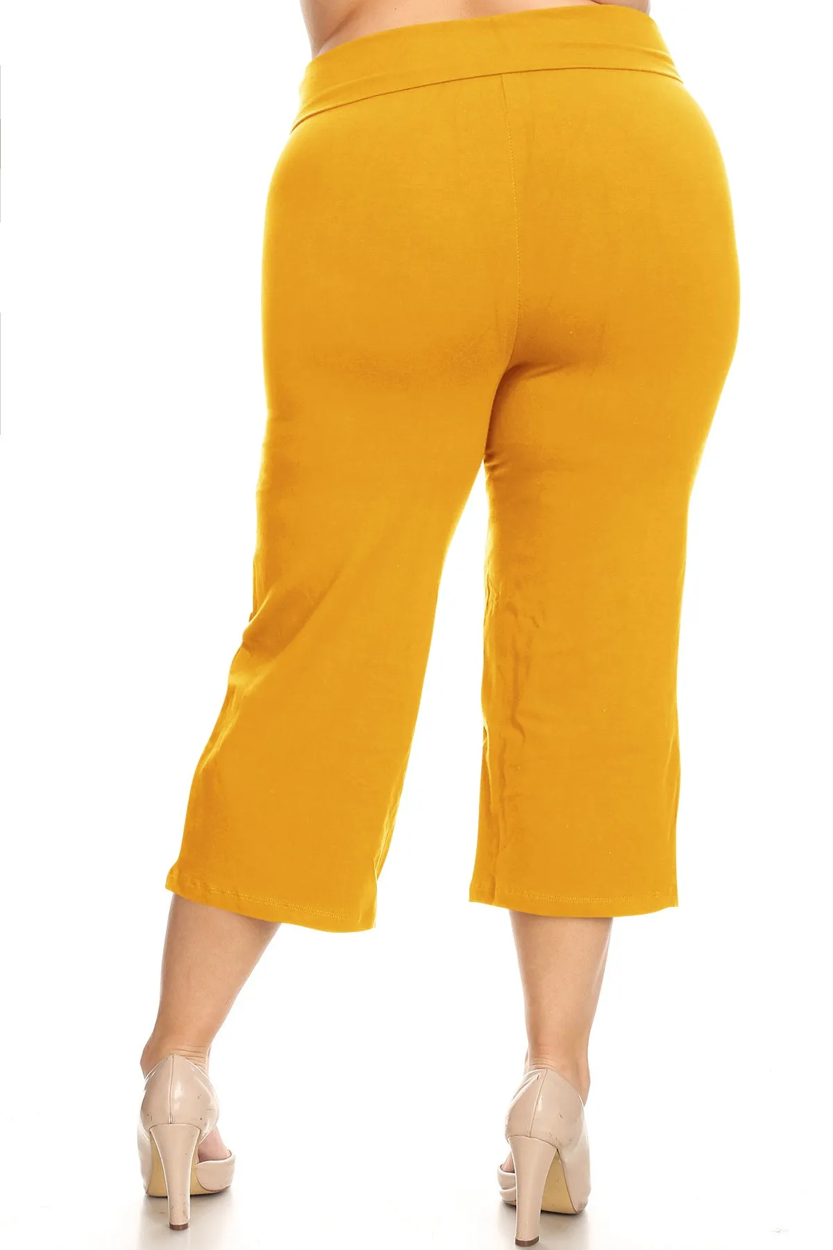 Women's Plus Size Foldable Solid Stretch Capri Pants