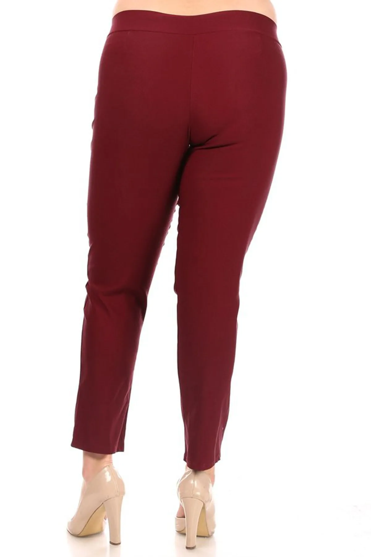 Women's Plus Size Full Length Pull On Slim Fitted Banded Waist Casual Office Solid Pants
