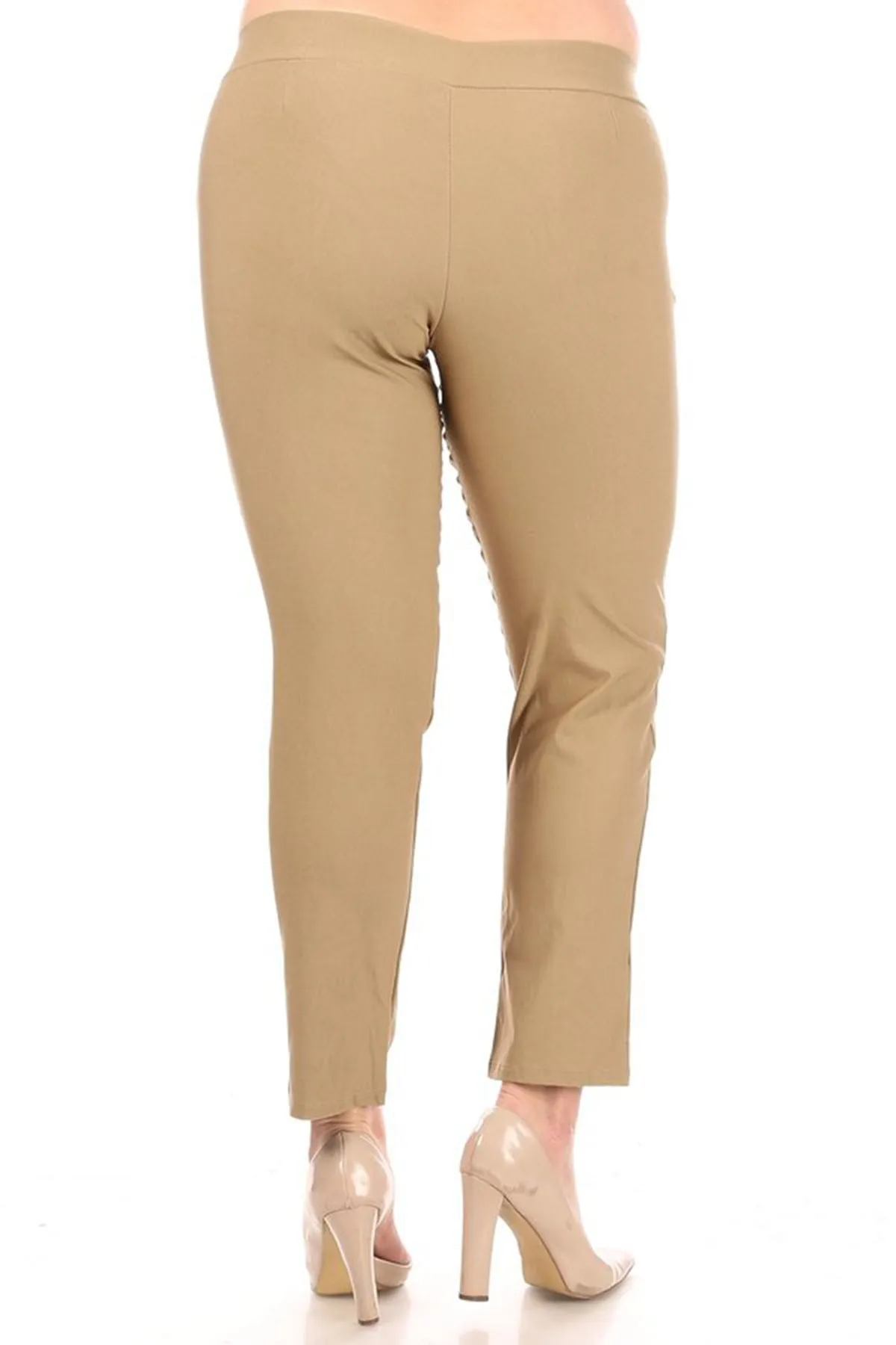 Women's Plus Size Full Length Pull On Slim Fitted Banded Waist Casual Office Solid Pants