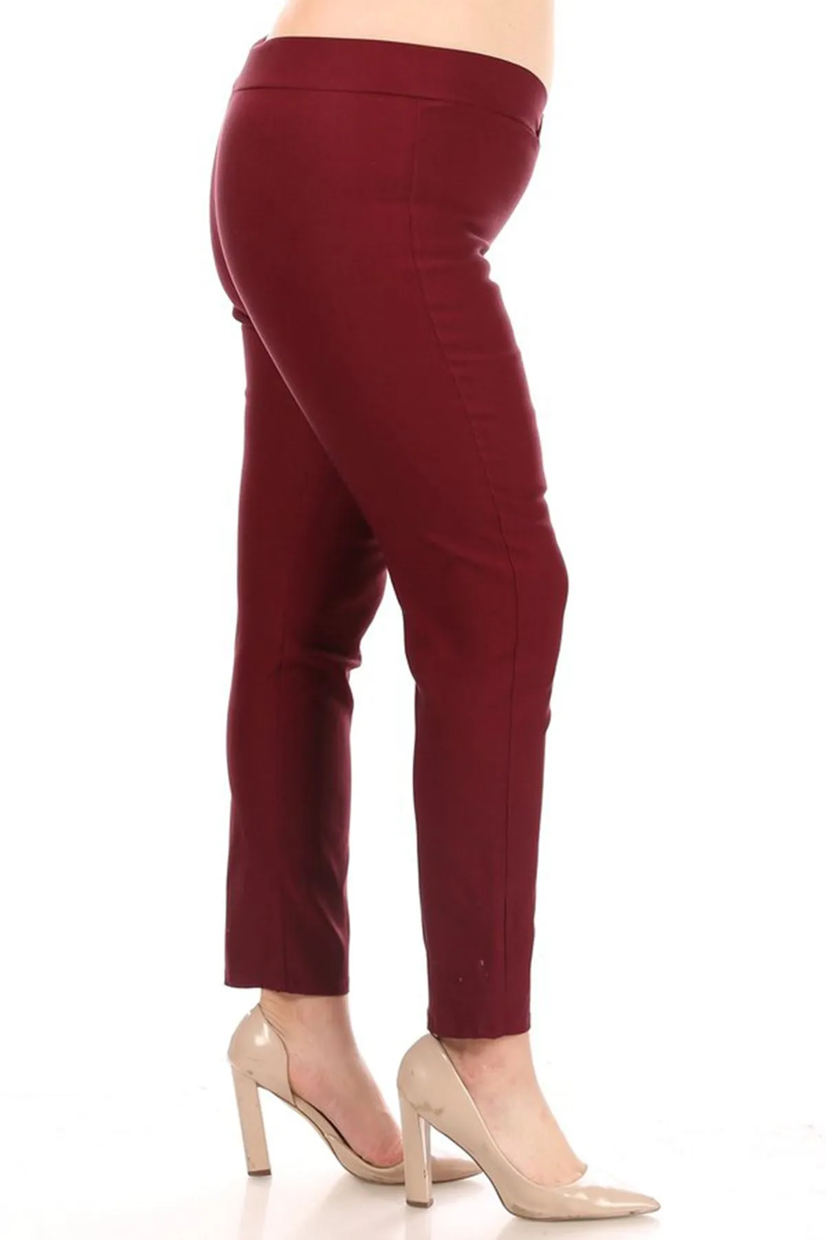 Women's Plus Size Full Length Pull On Slim Fitted Banded Waist Casual Office Solid Pants