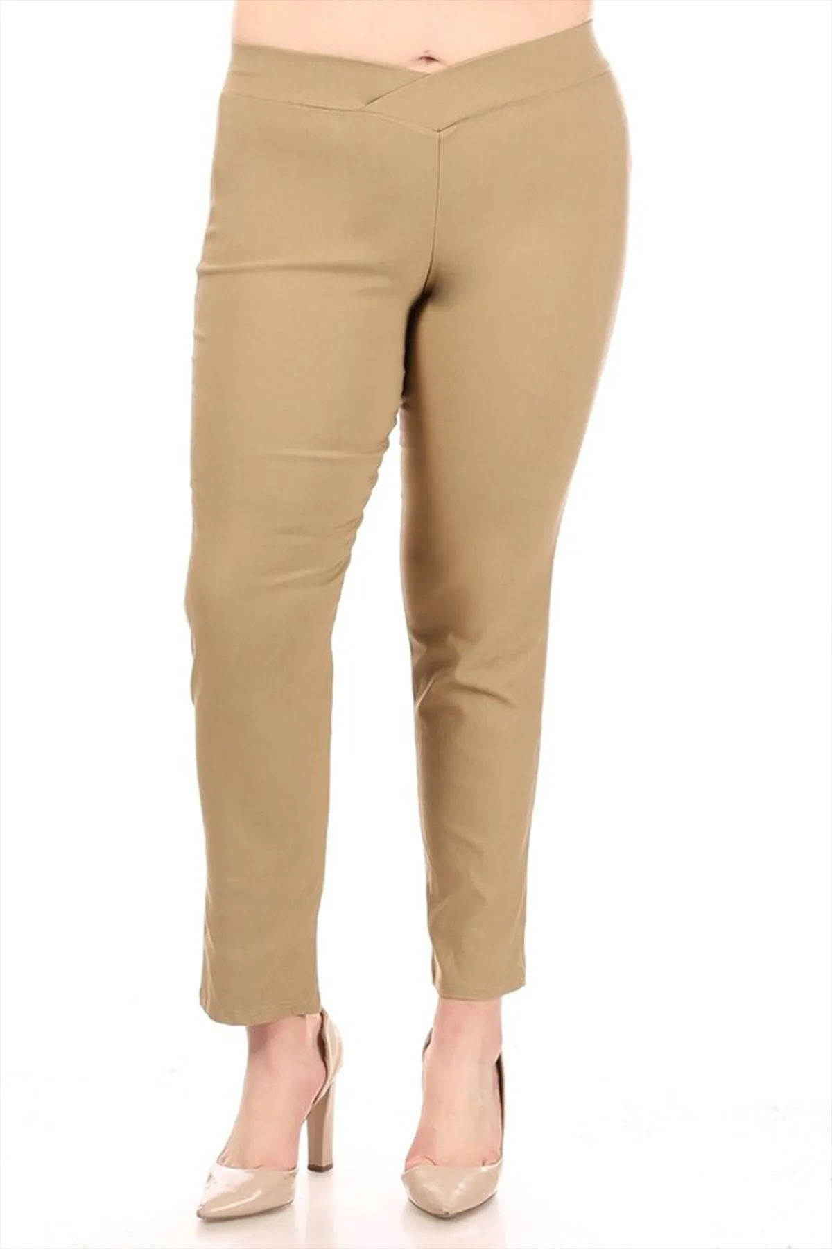 Women's Plus Size Full Length Pull On Slim Fitted Banded Waist Casual Office Solid Pants