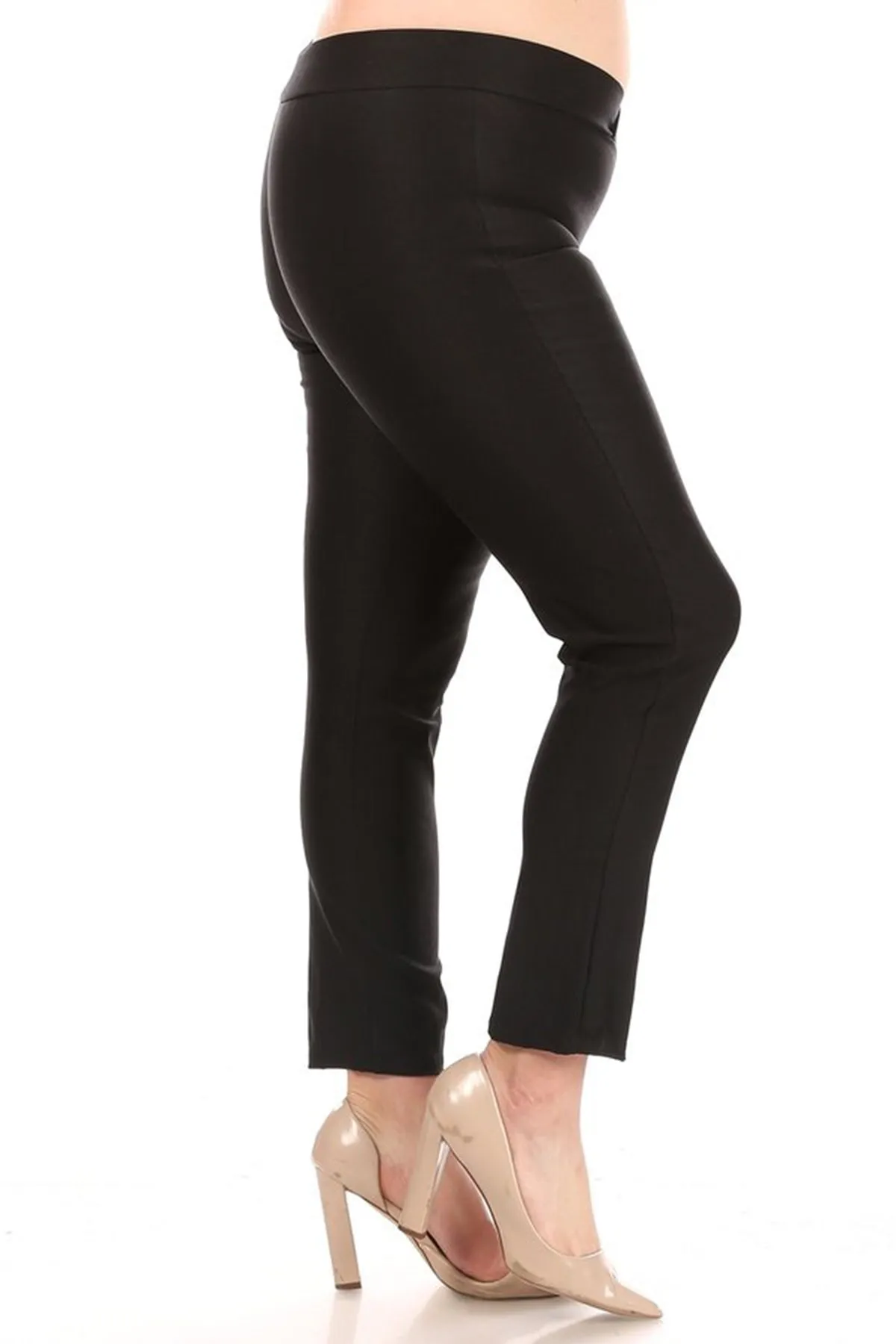 Women's Plus Size Full Length Pull On Slim Fitted Banded Waist Casual Office Solid Pants