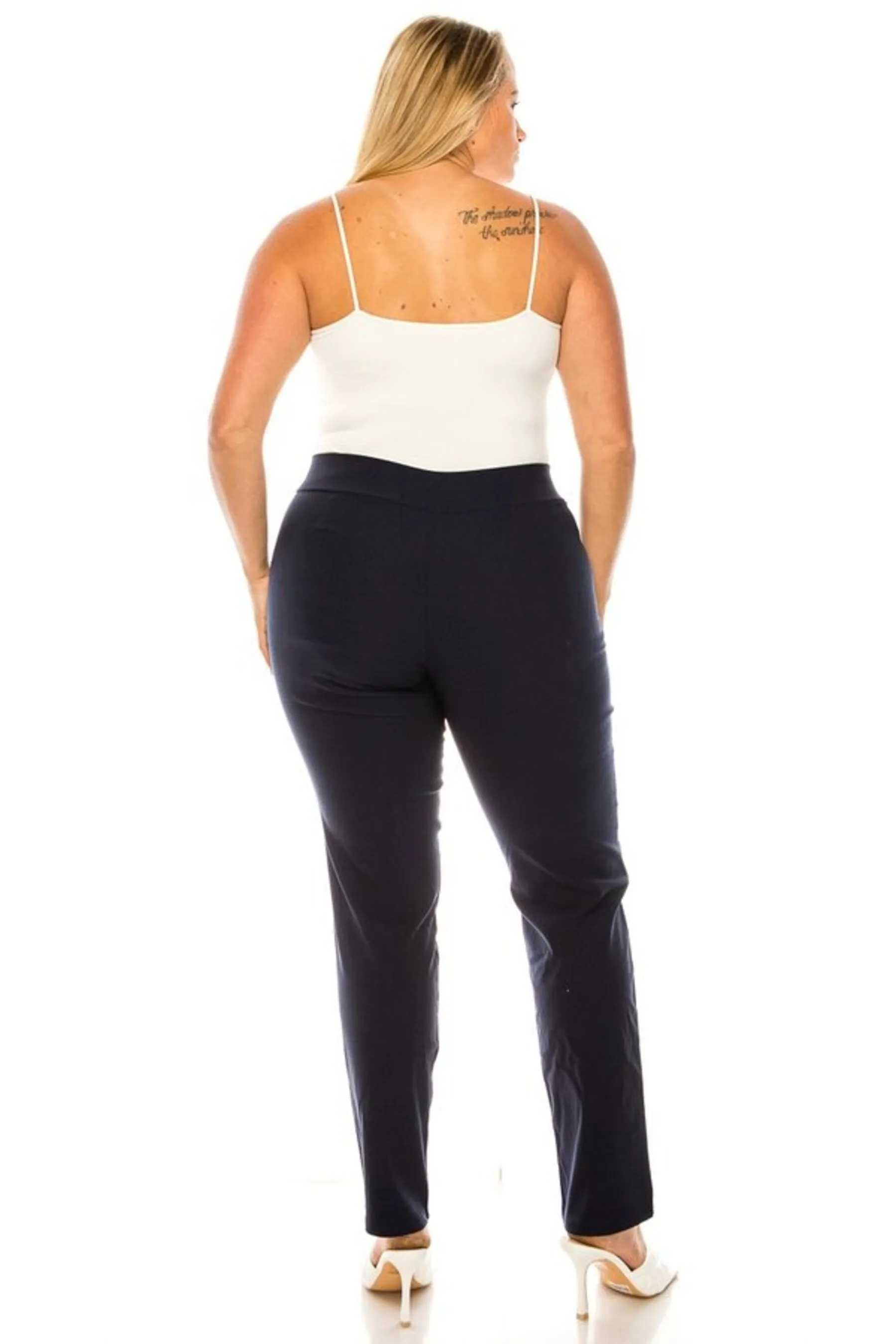 Women's Plus Size Full Length Pull On Slim Fitted Banded Waist Casual Office Solid Pants