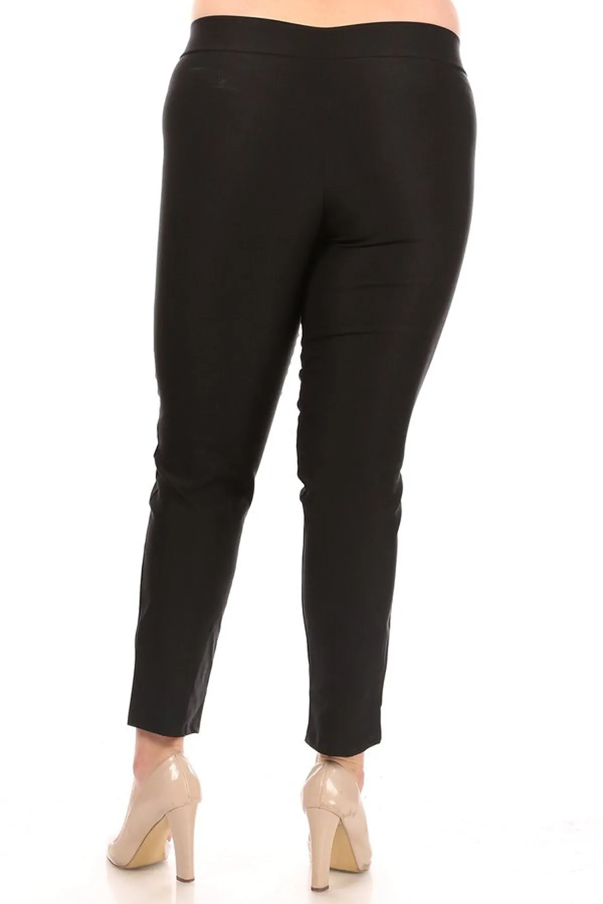 Women's Plus Size Full Length Pull On Slim Fitted Banded Waist Casual Office Solid Pants