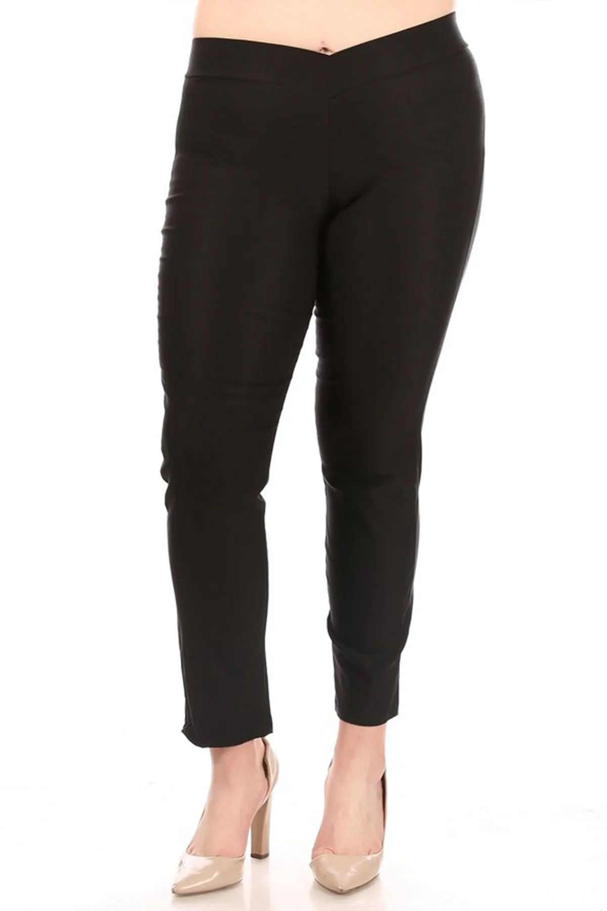 Women's Plus Size Full Length Pull On Slim Fitted Banded Waist Casual Office Solid Pants