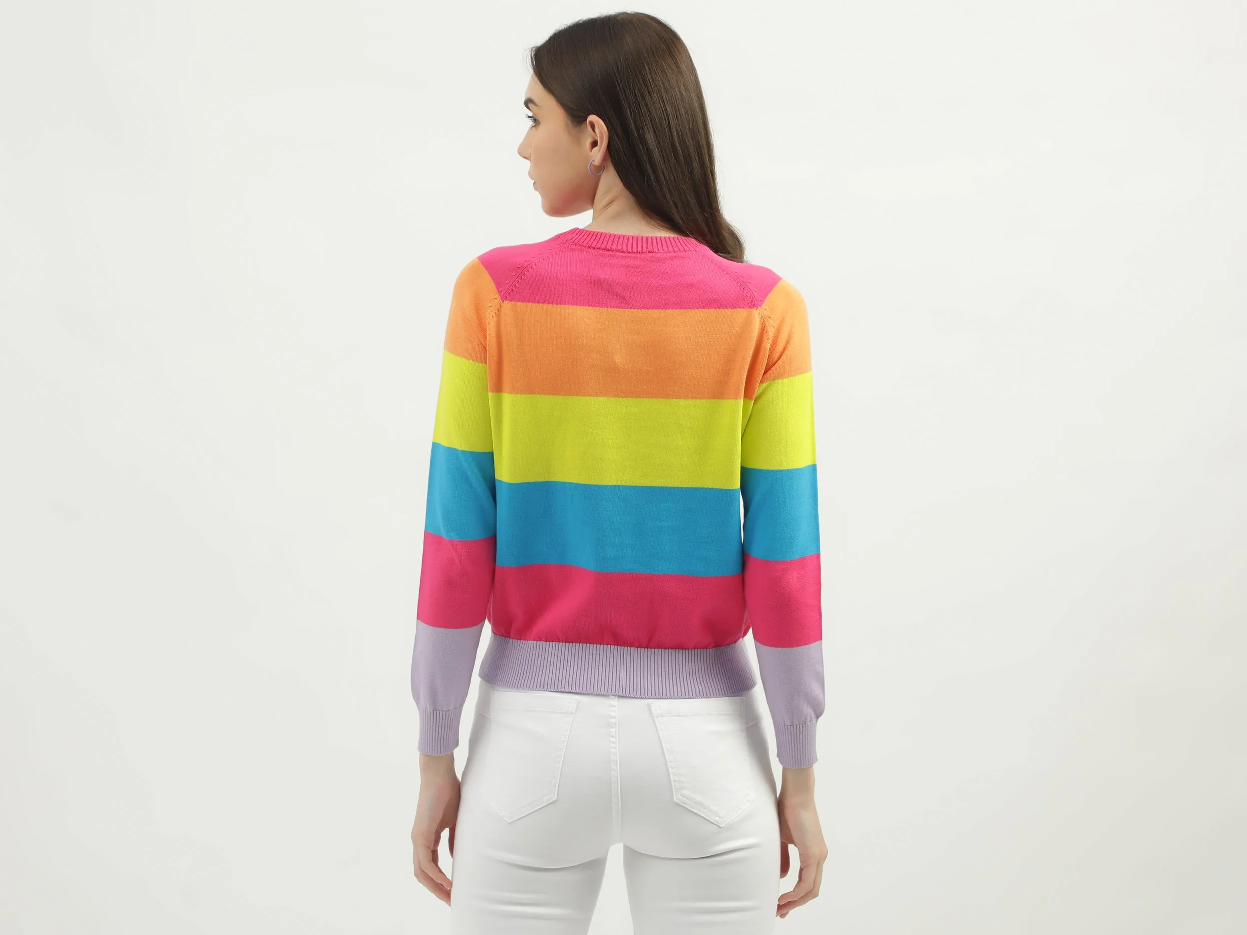 Women's Regular Fit Crew Neck Striped Sweaters