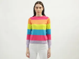 Women's Regular Fit Crew Neck Striped Sweaters