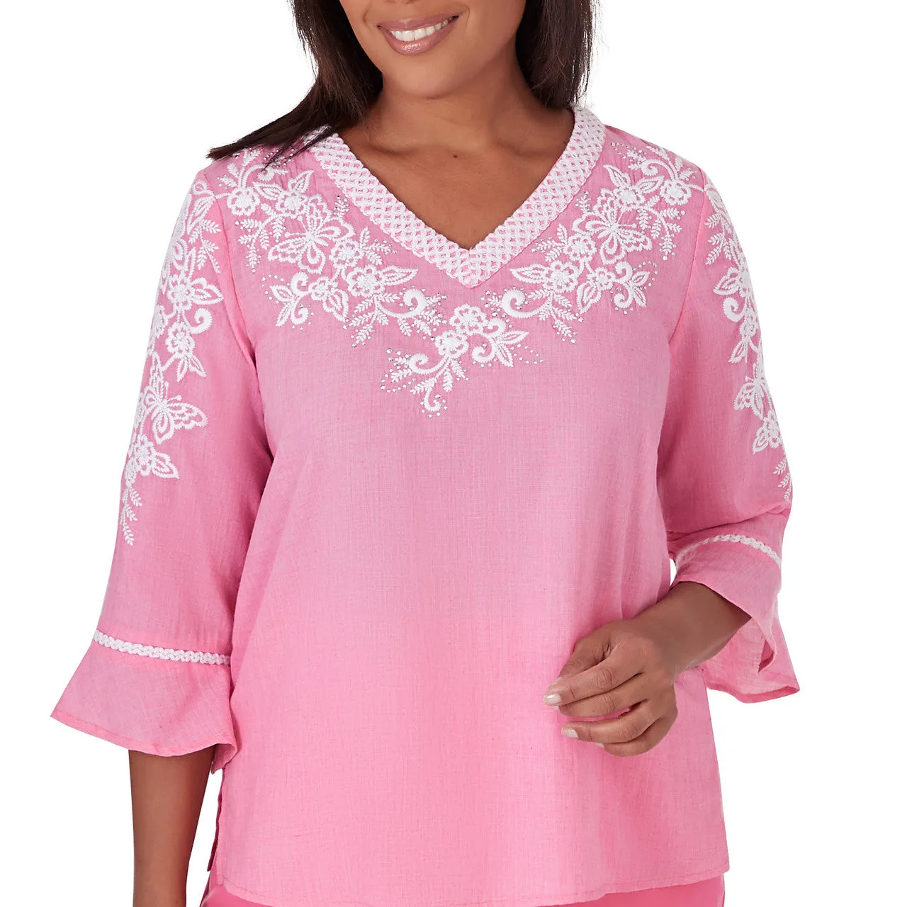 Women's V-Neck Embroidered Top - 51440