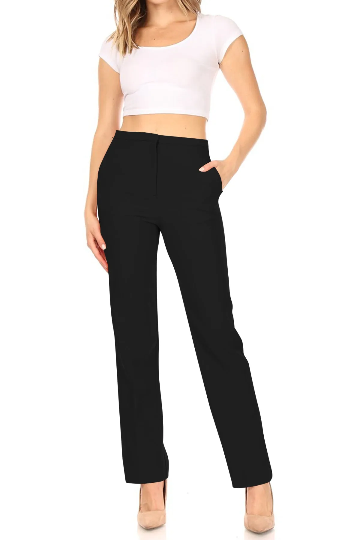 Women's Woven Solid Formal Long Pants