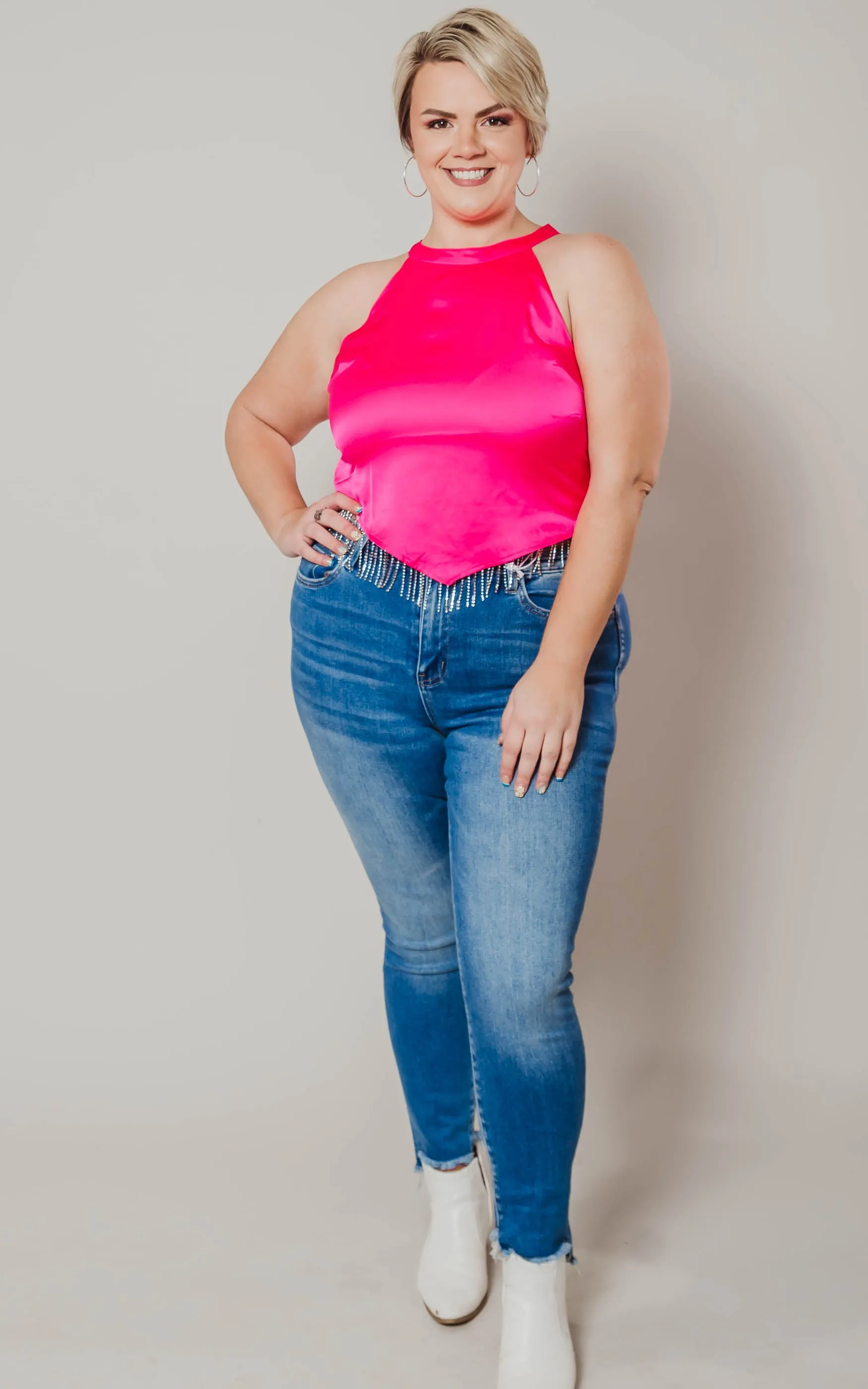 You're Stunning Rhinestone Crop Top - Final Sale