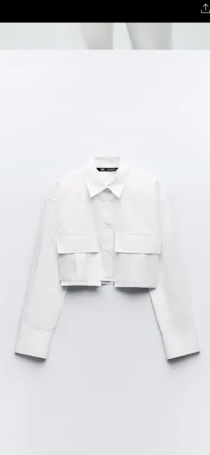 Zara White Cropped Button Up
