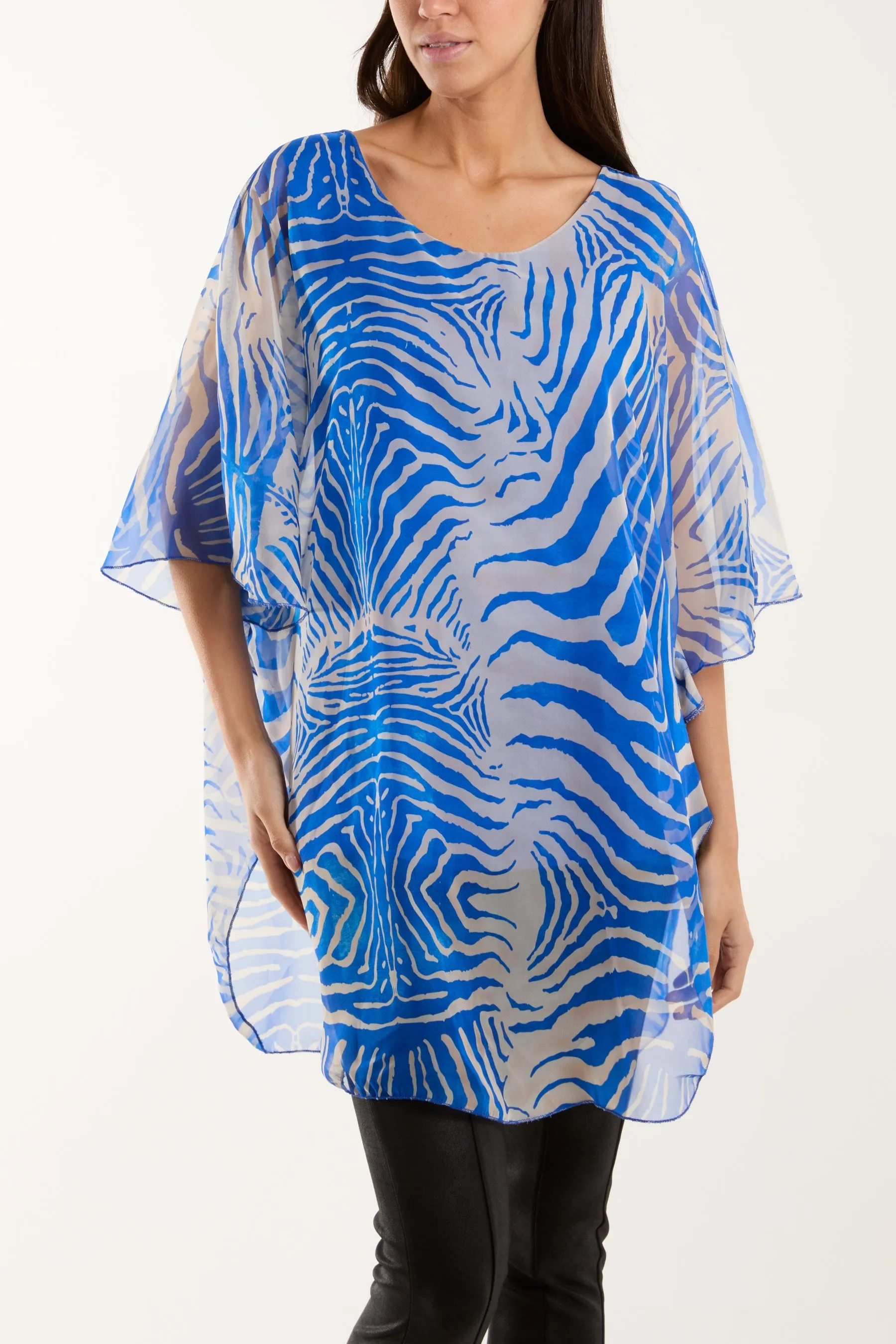 Zebra Print Sheer Long Blouse