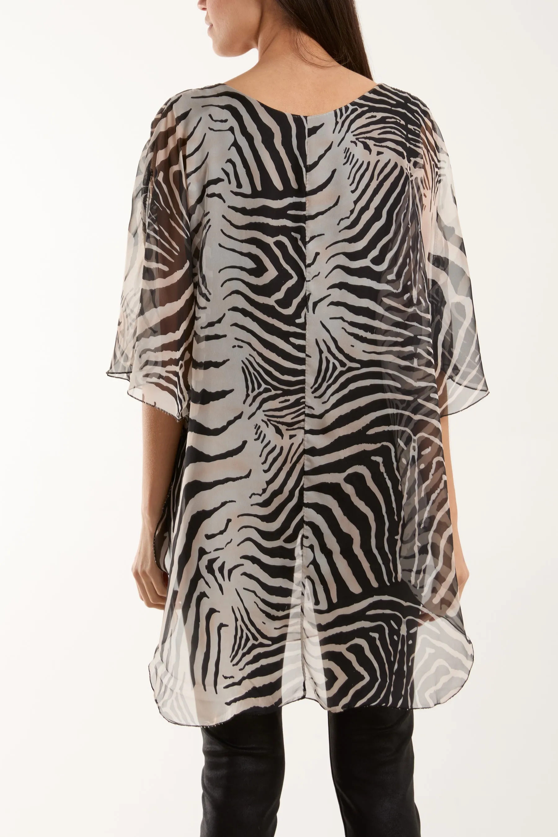 Zebra Print Sheer Long Blouse