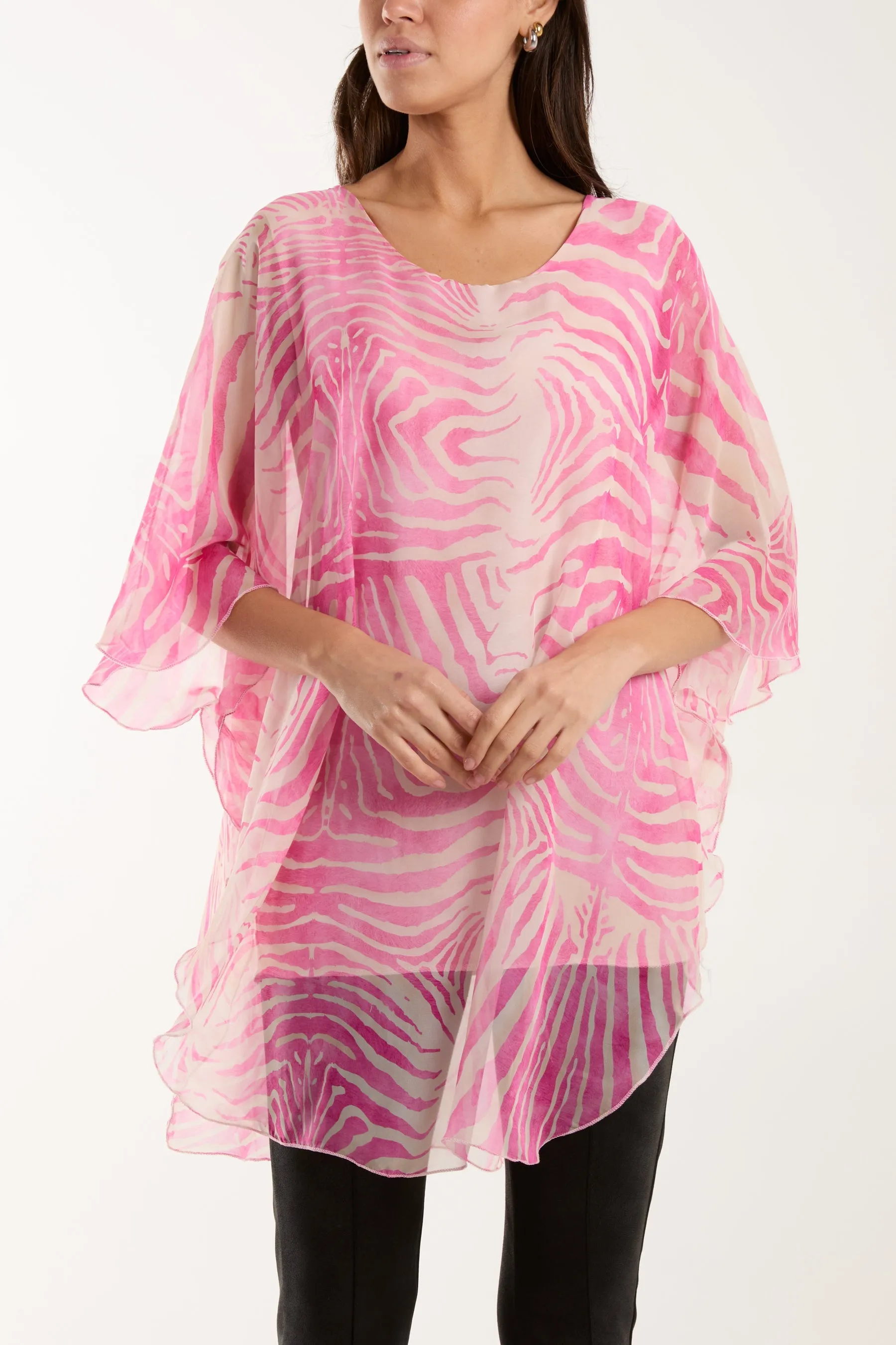 Zebra Print Sheer Long Blouse