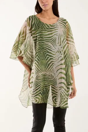 Zebra Print Sheer Long Blouse