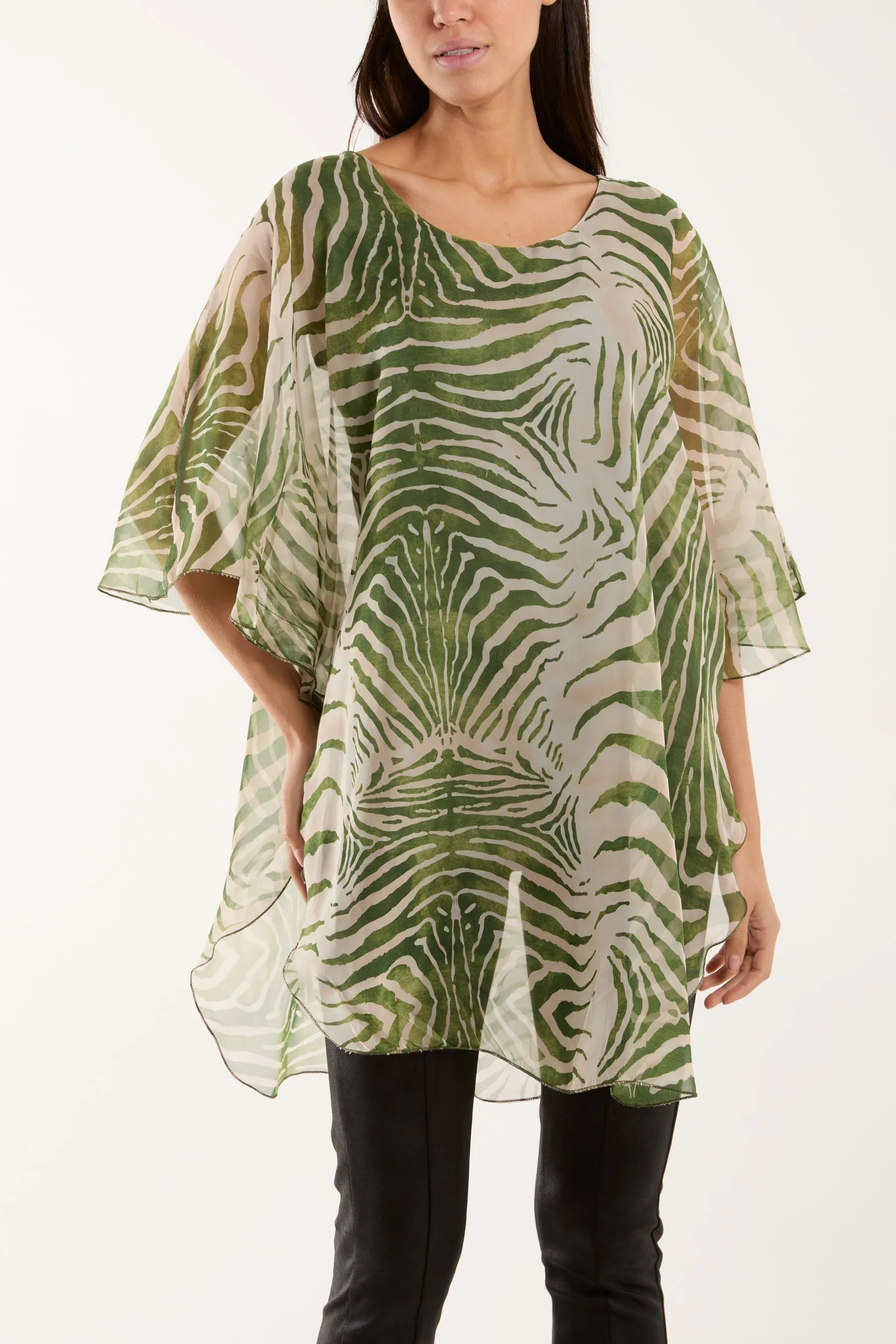Zebra Print Sheer Long Blouse