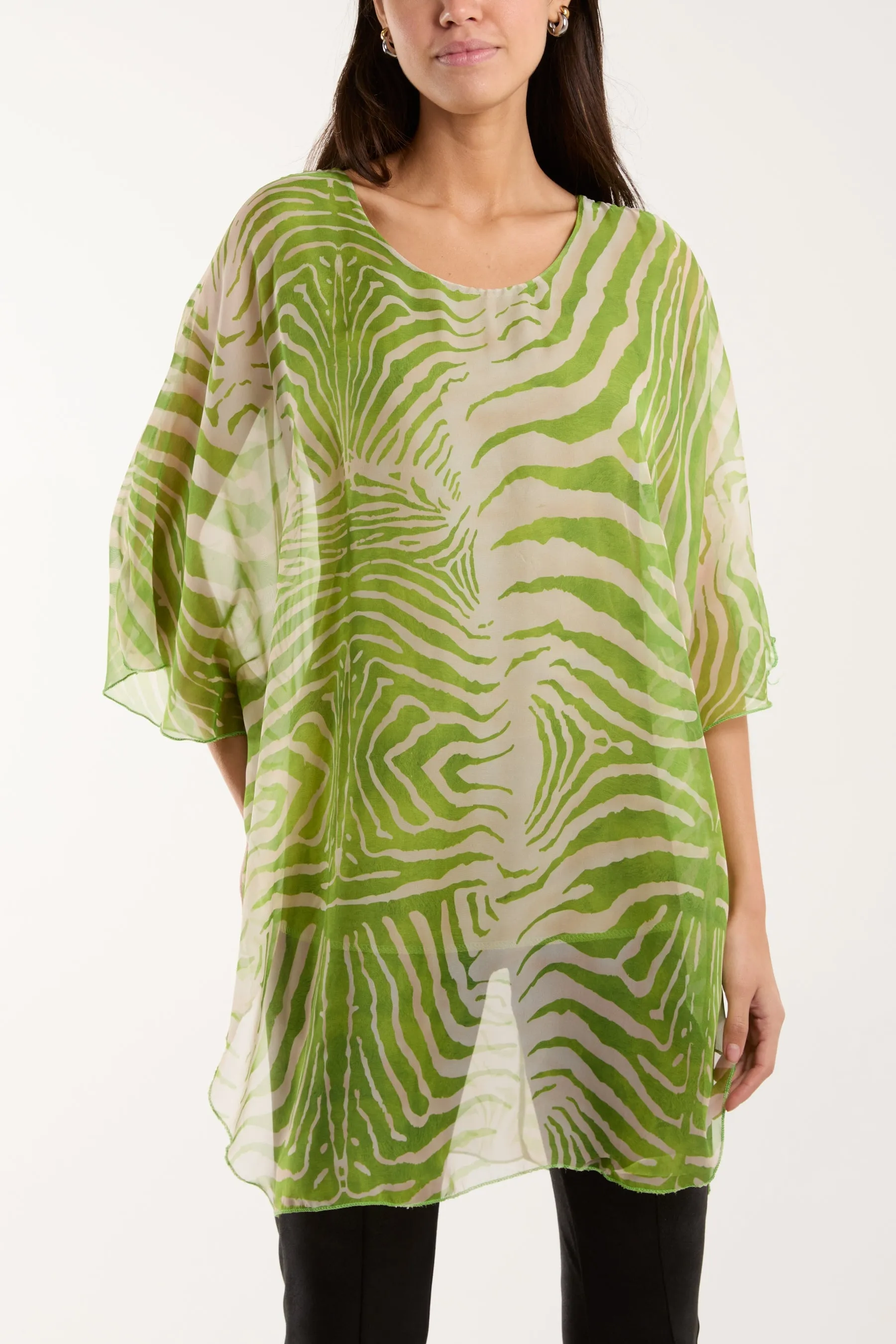 Zebra Print Sheer Long Blouse