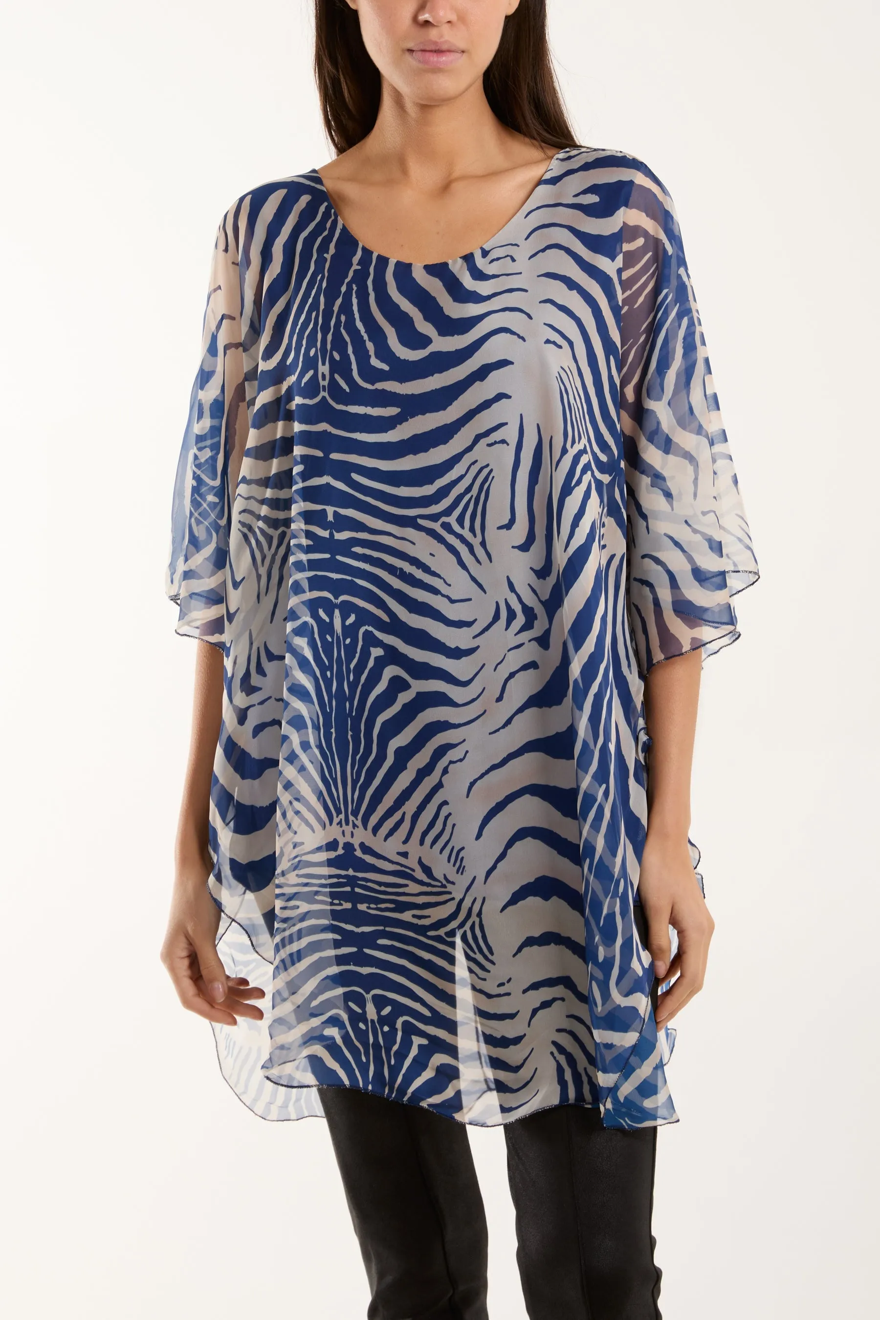 Zebra Print Sheer Long Blouse