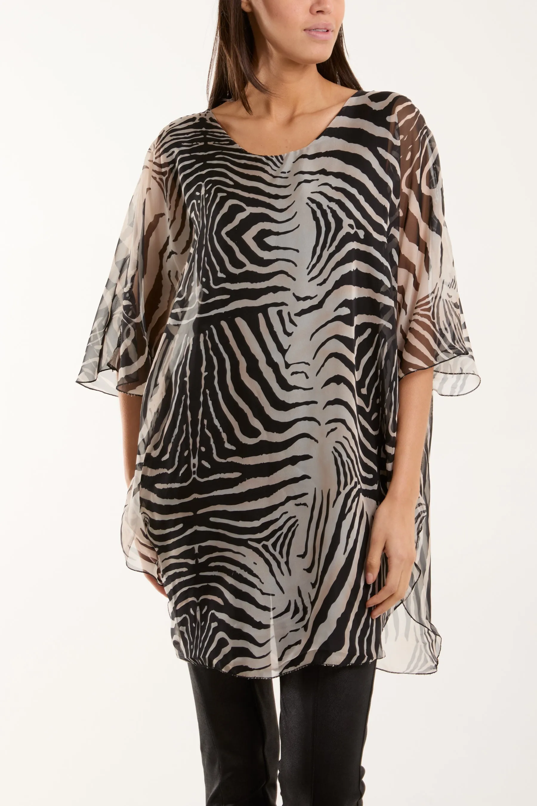 Zebra Print Sheer Long Blouse