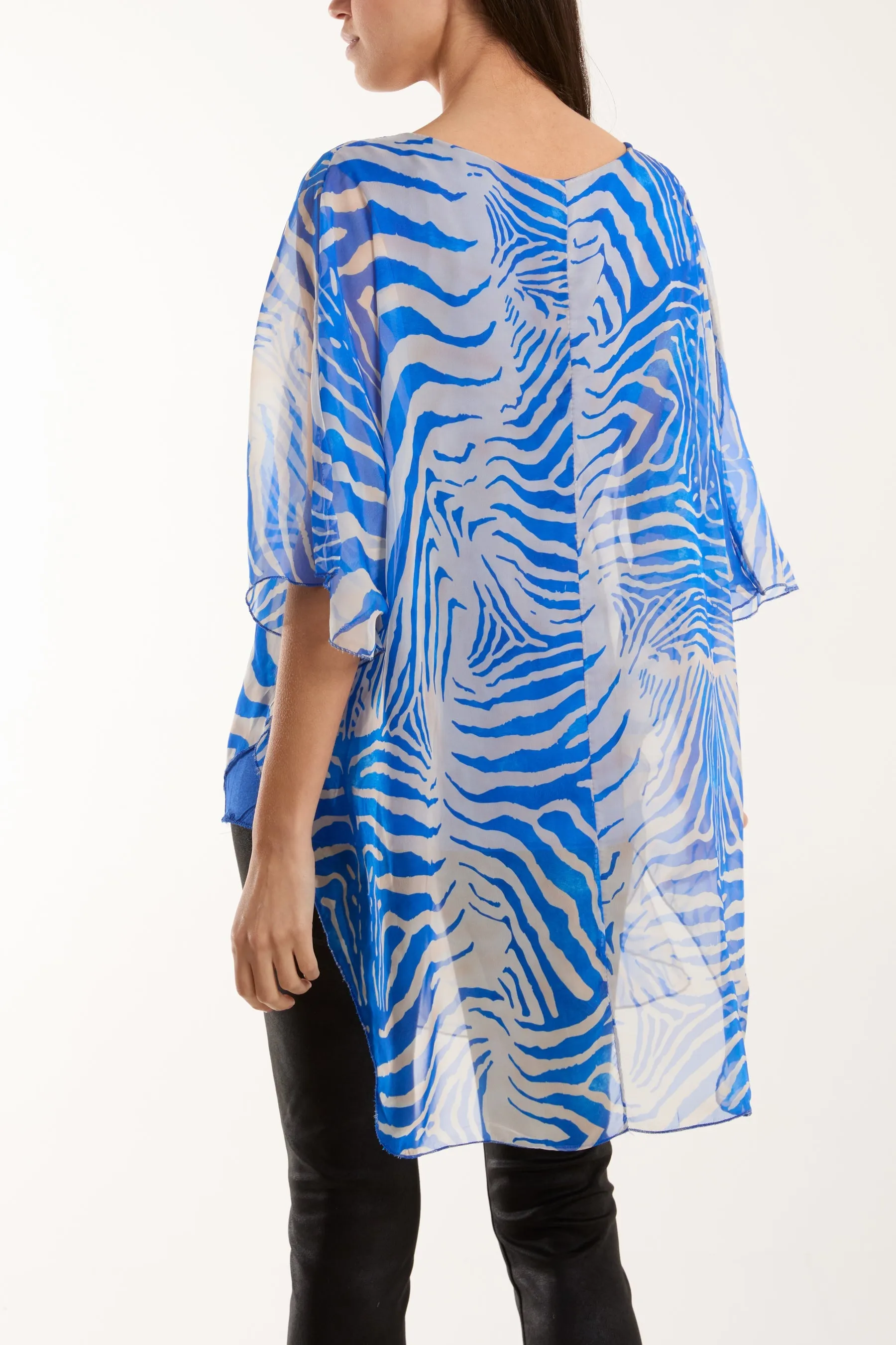 Zebra Print Sheer Long Blouse