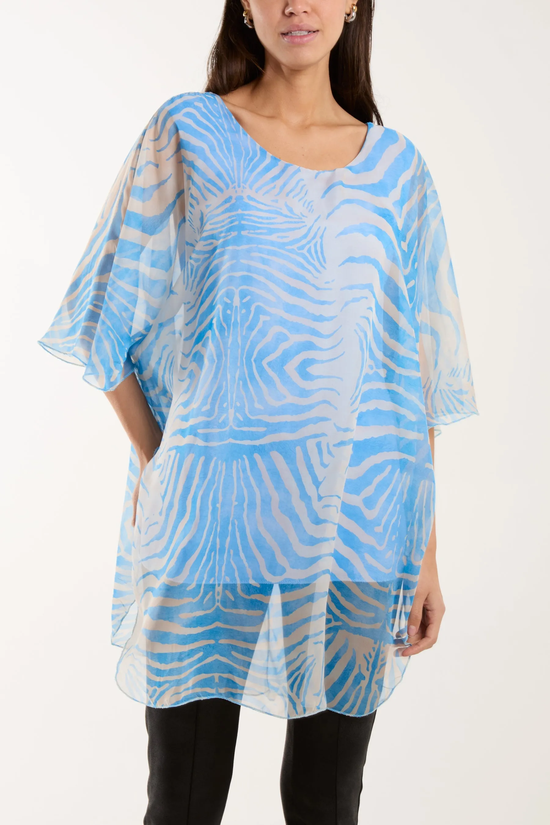 Zebra Print Sheer Long Blouse