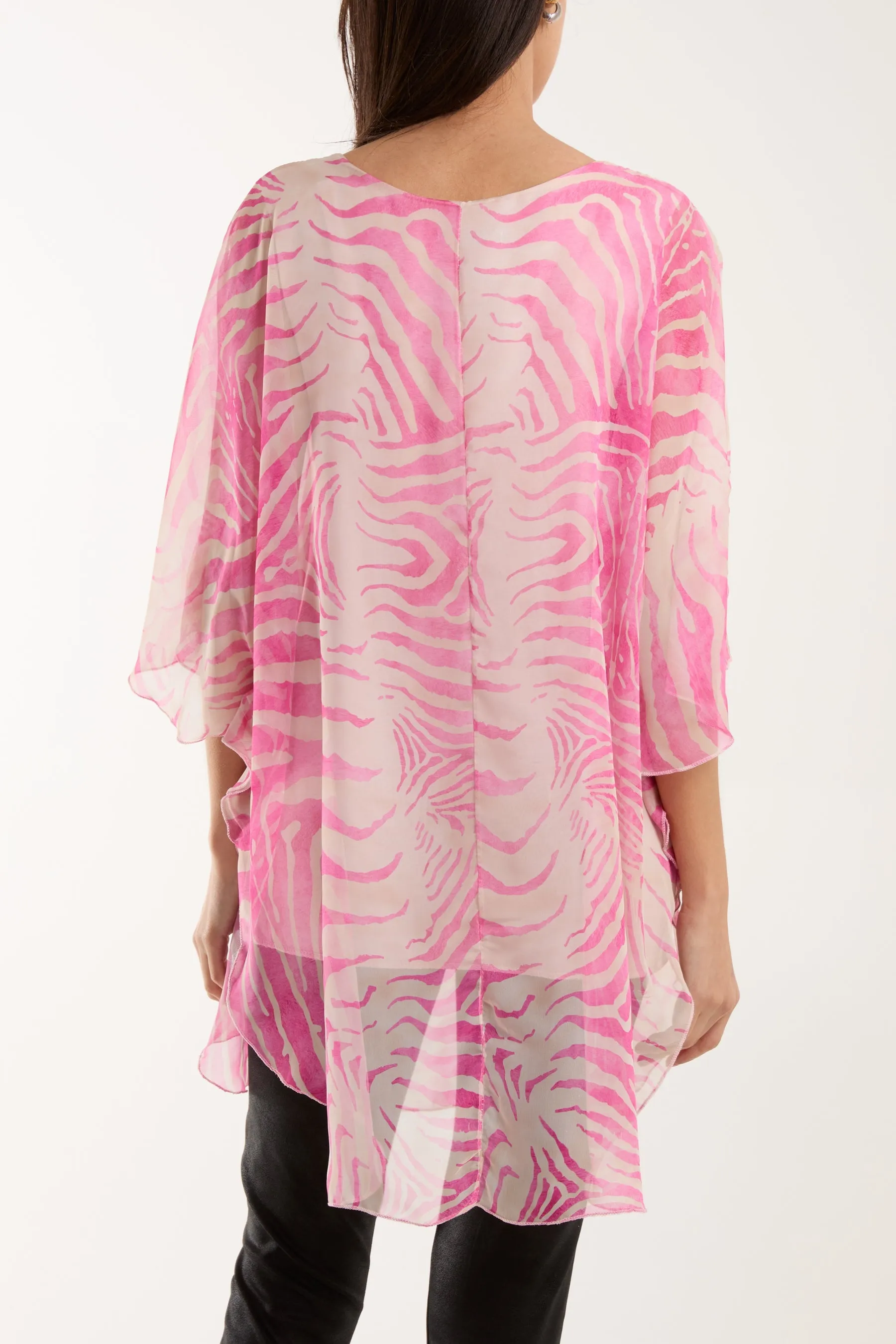 Zebra Print Sheer Long Blouse