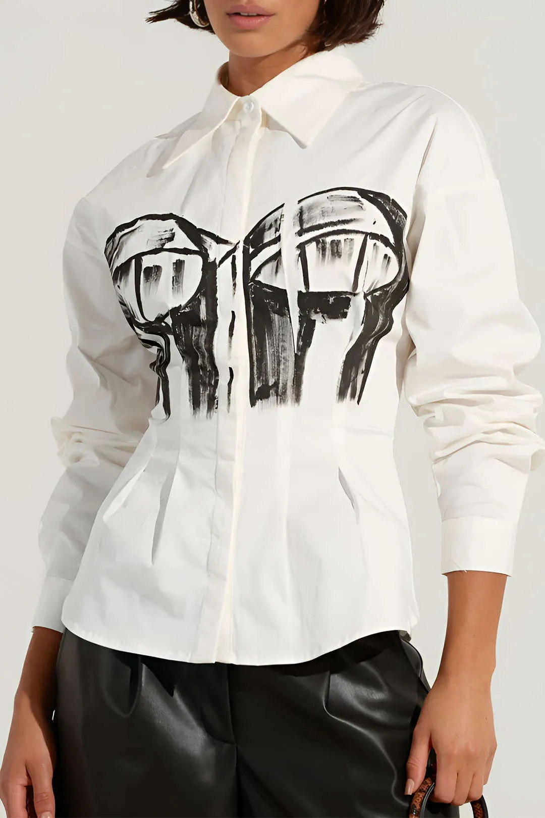 Zoey - Stylish Button Abstract Woman's Long Sleeve Shirt