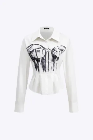Zoey - Stylish Button Abstract Woman's Long Sleeve Shirt