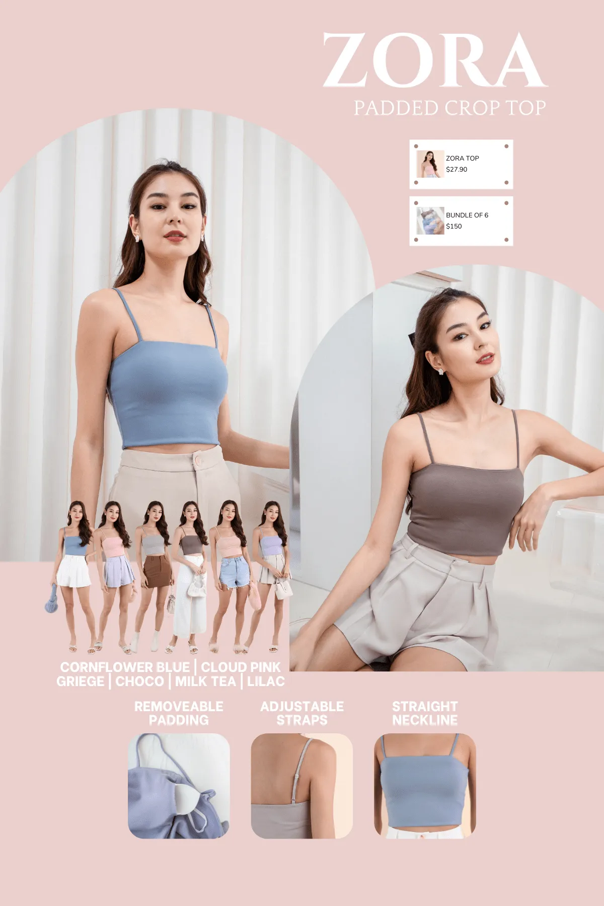 ZORA PADDED SPAG TOP IN LILAC